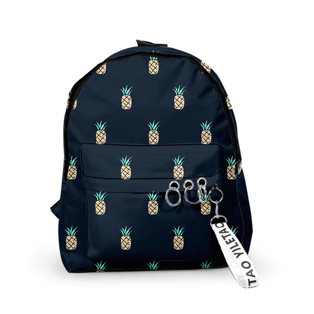 Hip Hop Youthful Fruits Cherry pineapple strawberry School Bag Notebook Backpack 3D Print Oxford Waterproof Key Chain Small Bags