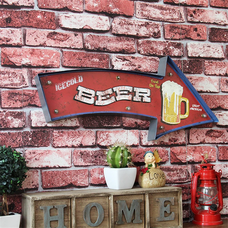 

American Style LED Vintage Signs Beer Pub Bar Decoration Wall Lamp LED Metal Plate Neon Sign logo Light Club Wall Hanging Art