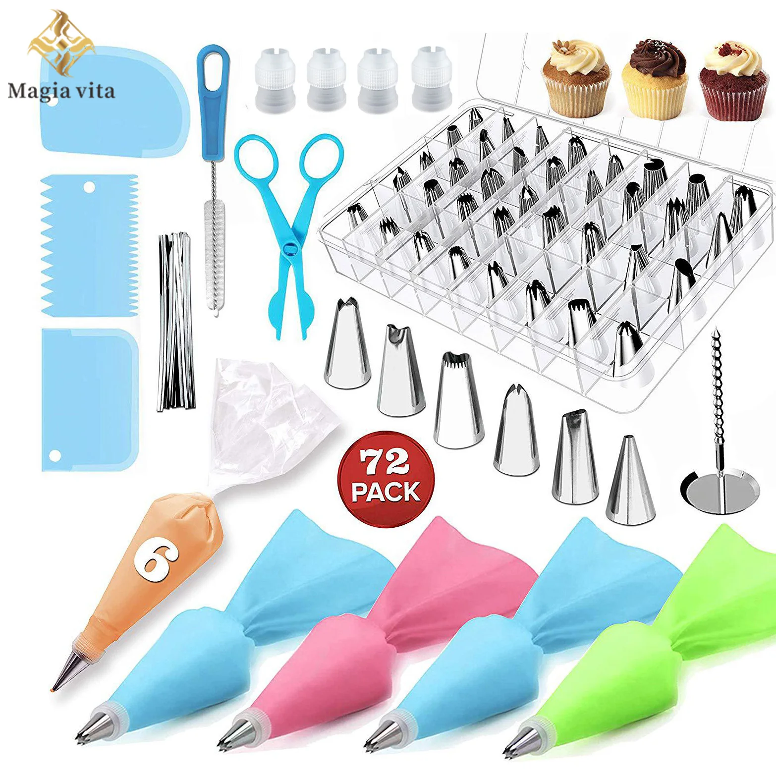 

72Pcs Set Cake Cream Icing Piping Nozzle Pastry Bags Nozzles Decorating Tools Cupcake Baking Accessories Confectionery Equipment