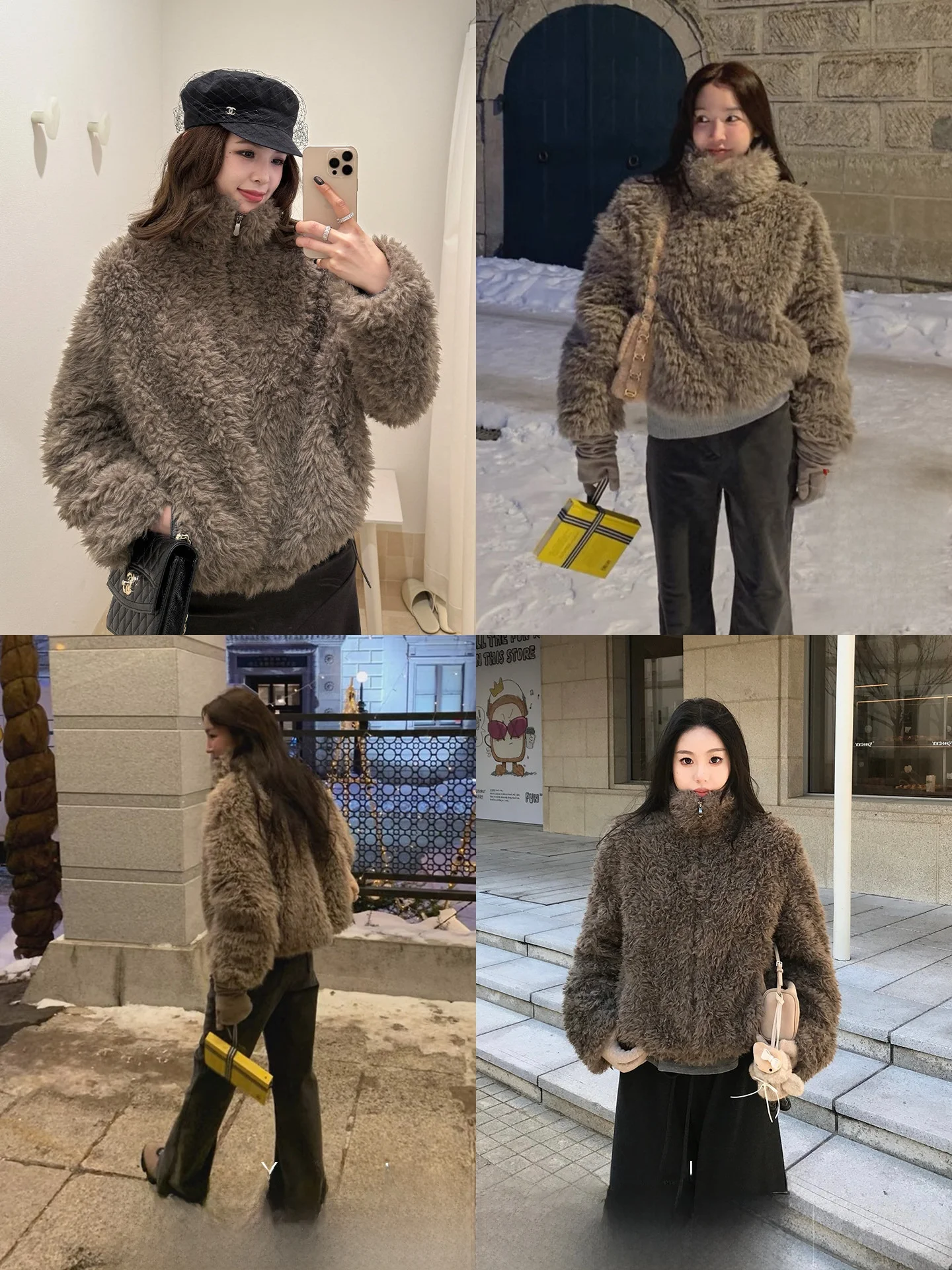 

Xzichic Retro Teddy Fur Coat ort Stand Collar Women's Winter Warmth Artificial Leatherwear Vintage Sle Long Sve Zipper