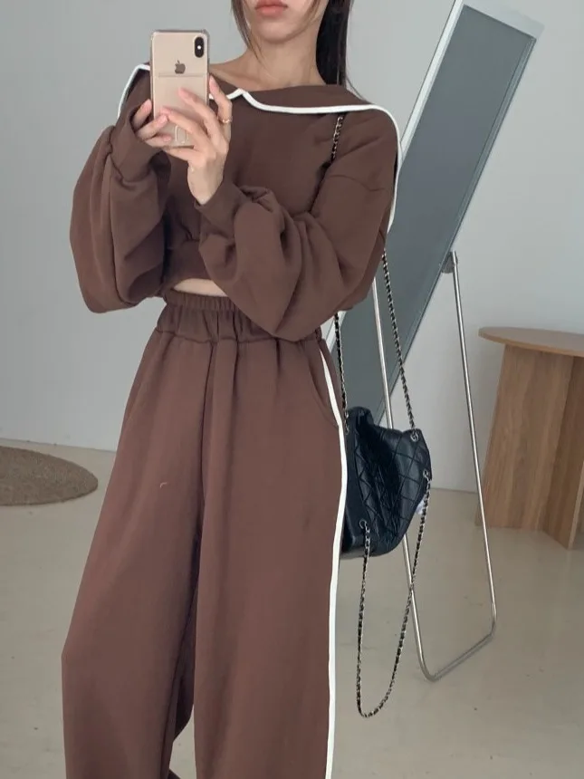 

Chic ort Sve Long Sve Baby Doll Collar Sweatirt Loose Casual Pants Women's Faion Set Autumn Age-Defng Sle