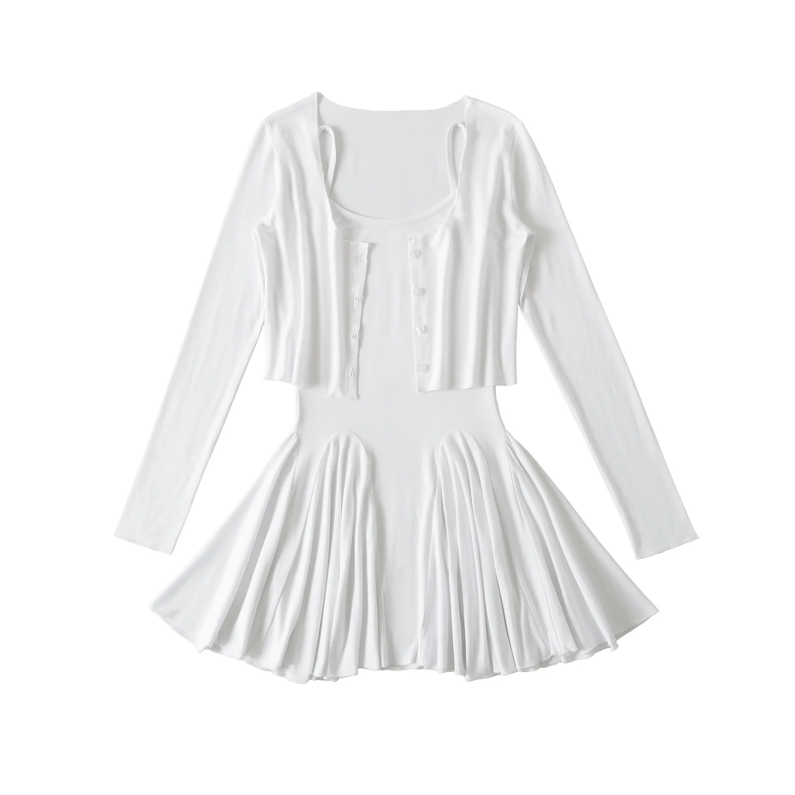 Ypff Trendy dames lief meisje sexy bandjurk afslankende tweedelige set met lange mouwen modieuze vest-outfit voor vrijetijdskleding