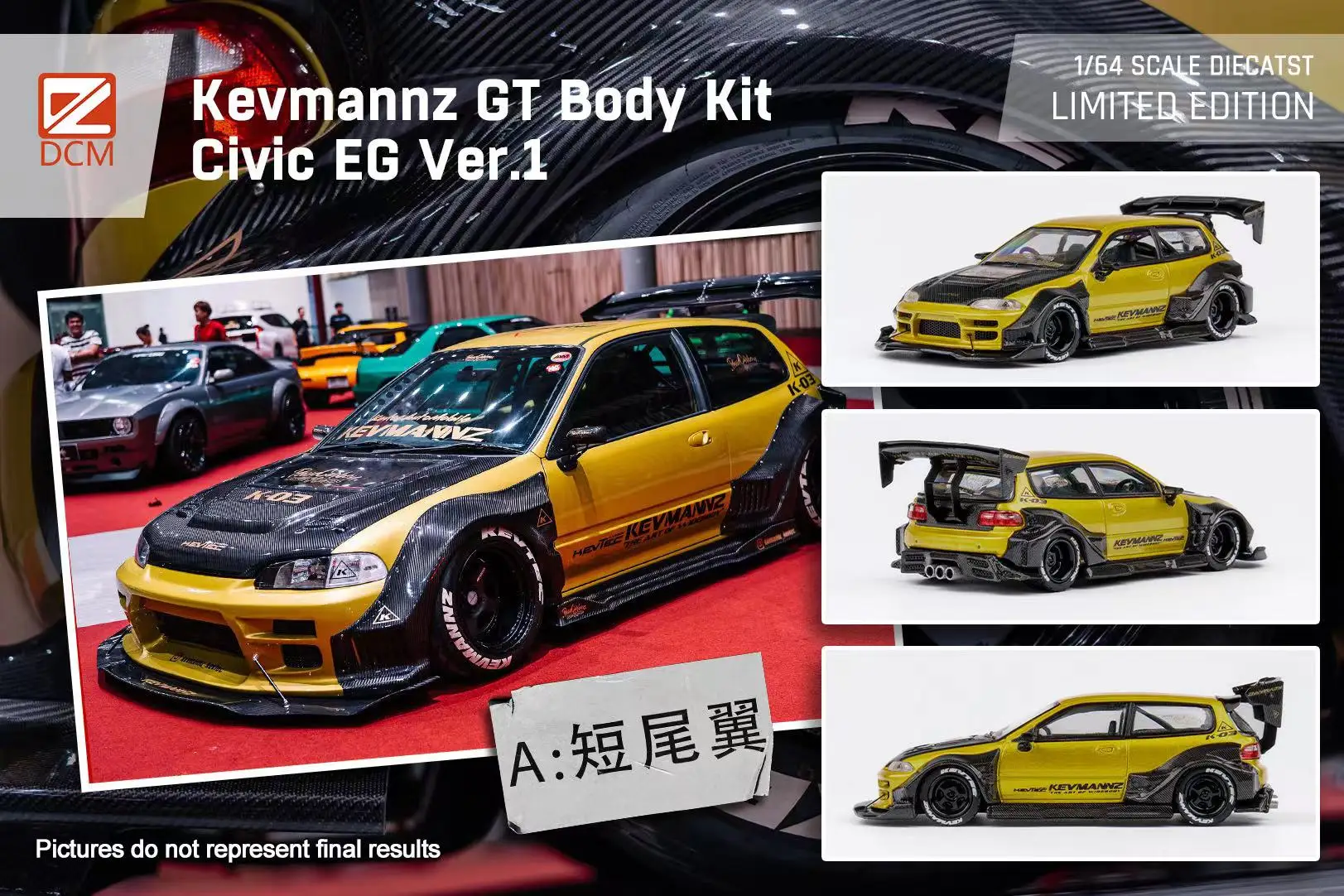 

**Pre-order **DCM Model 1:64 Kevmannz Civic EG Thai customized version Gold Diecast Model Car