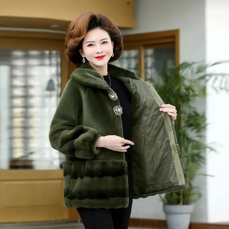 2022 Autumn and Winter New mother Autumn-winter Imitation Mink Cashmere Coat Middle-aged Women Noble New Middle-aged Cardigan