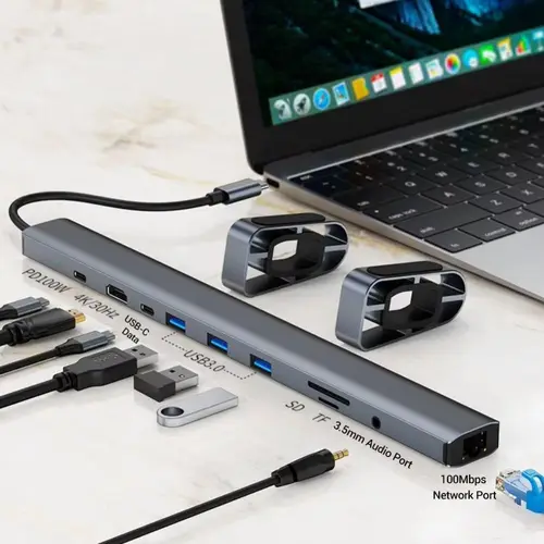 Imagen 2 del producto Nuevo 4K HDTV 10 en 1 tipo C Hub PD 100W carga USB 3,0 transferencia de datos USB-C estación de acoplamiento HDD teclado ratón Base de soporte para ordenador portátil