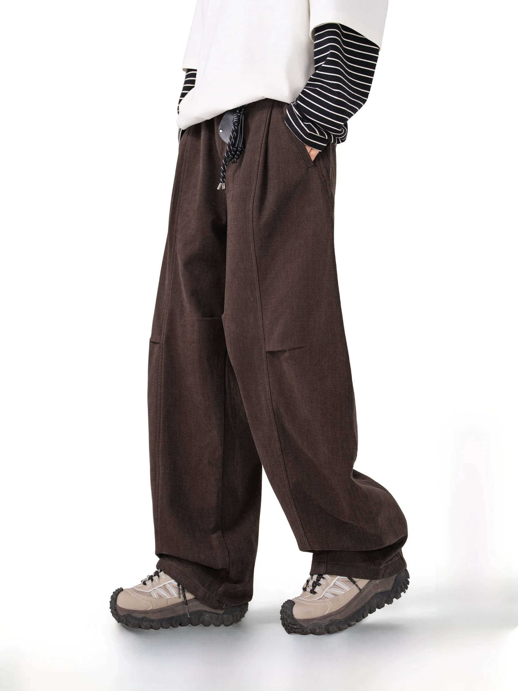 AOGZ American Retro Deconstructed Wide Leg Pants Men's Loose Pleated Drape Straight Long Trousers Autumn Outdoor Casual Jeans