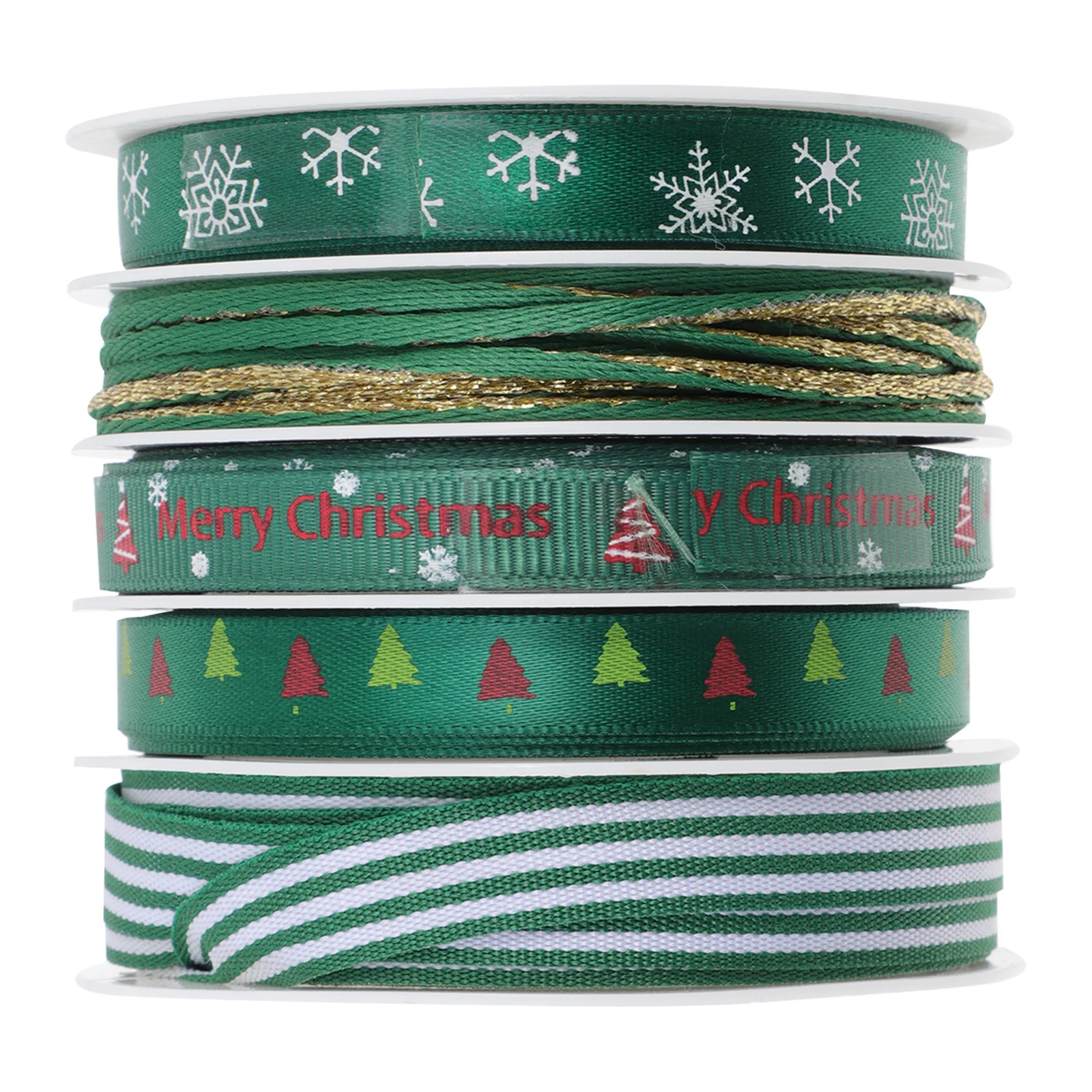 

5Pcs Decorative Christmas Gift Wrapping Satin Ribbon Rolls Printed Packaging Ribbons for Holiday Party DIY Crafts