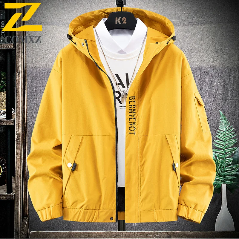 

2025 Autumn Men's Jacket Korean Fashion Hooded Flying Coat Loose Breathable Outdoor Waterproof Y2K Street Youth Men's Clothing