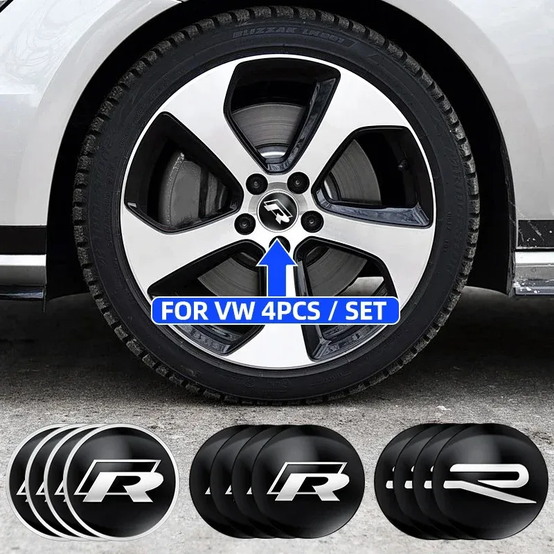

4 pieces 3D 56mm/60mm/65mm Car Wheel Center Hub Caps Stickers Badges Accessories for Volkswagen VW R Line Golf 456 7 Touran Polo
