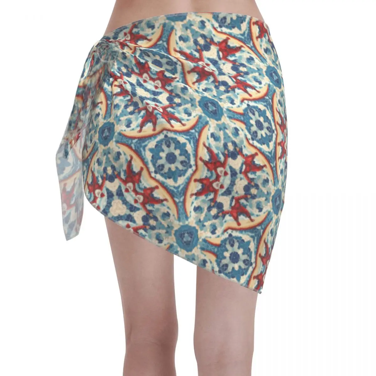 Sarong corto stile Boho vintage personalizzato, copricostume da bagno, stampa, bikini, avvolgente, trasparente, pareo da spiaggia