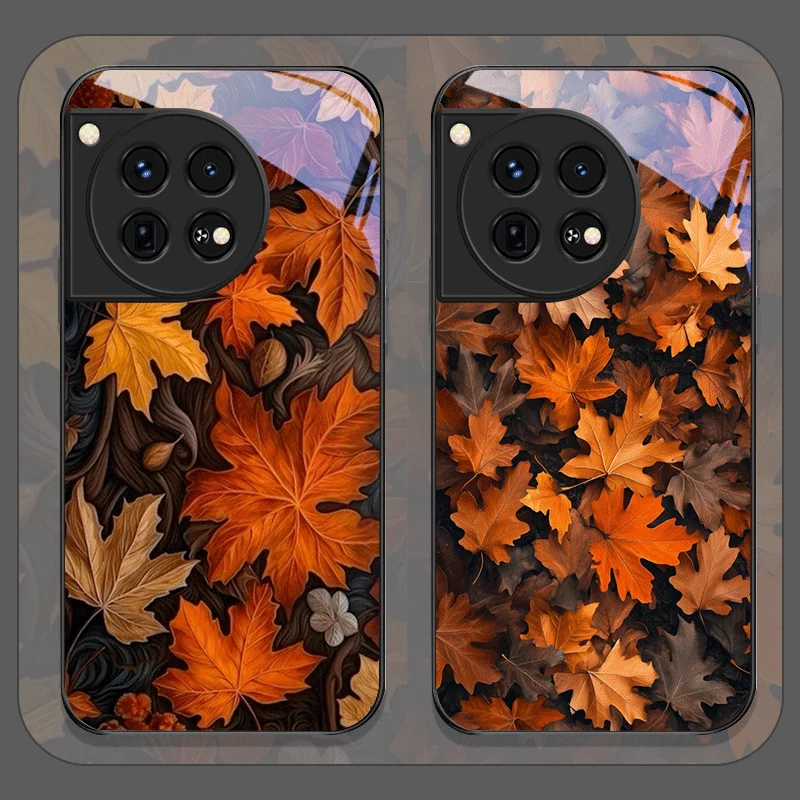 Hand-Painted Fall Maple Leaf Pattern Tempered Glass Phone Case for OnePlus 13 R 12 11 10 ACE2 ACE3 Nord 2T 4 CE2 CE3 Lite Cover