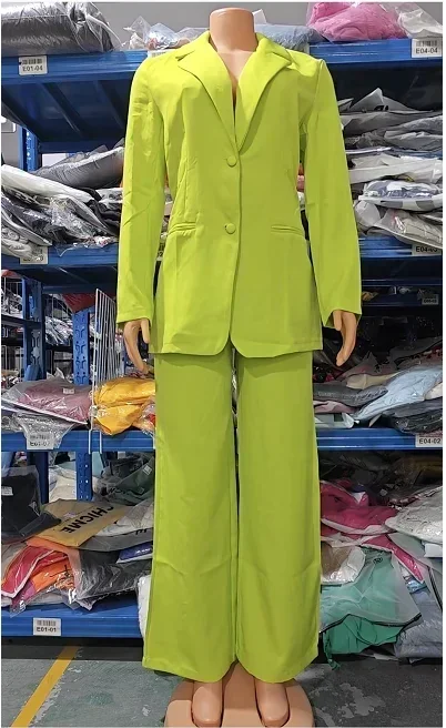 Blazer feminino com gola entalhada elegante e conjunto de calças, casaco e fato de bolso, moda outono, 2 peças, 2023