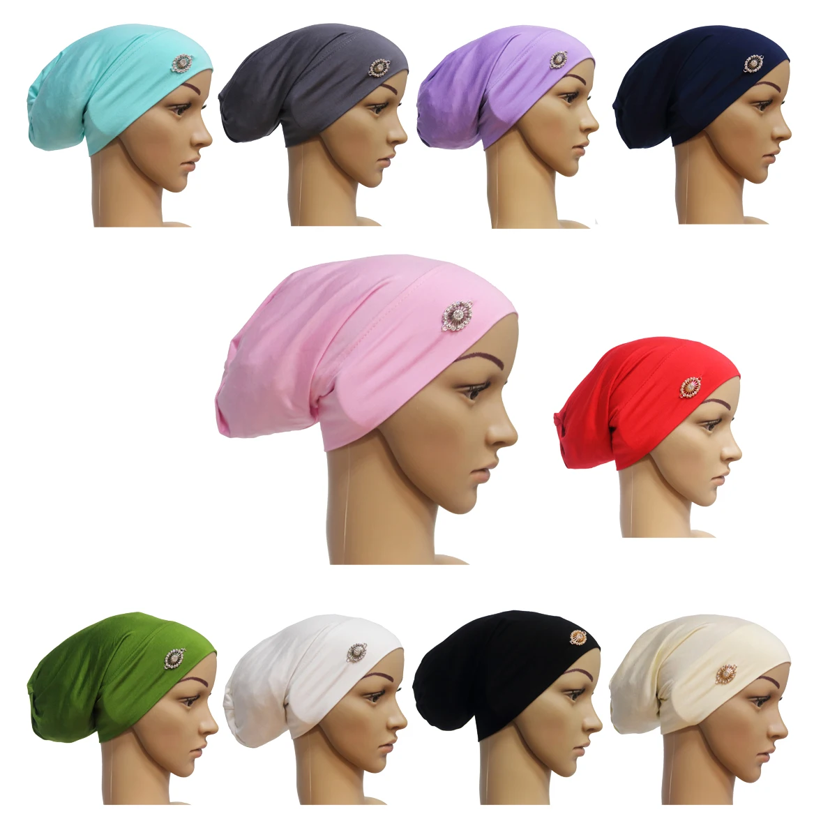 

12PCS/Set Turban Cap For Women Muslim Inner Hat Hijab Modal Diamonds Tube Bone Bonnet Ninja Caps Underscarf Islamic Beanies Wrap