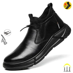 ZAPATOS DE TRABAJO DE SEGURIDAD impermeables para hombre, botas de cuero negro con punta de acero para oficina, calzado Indestructible para construcción