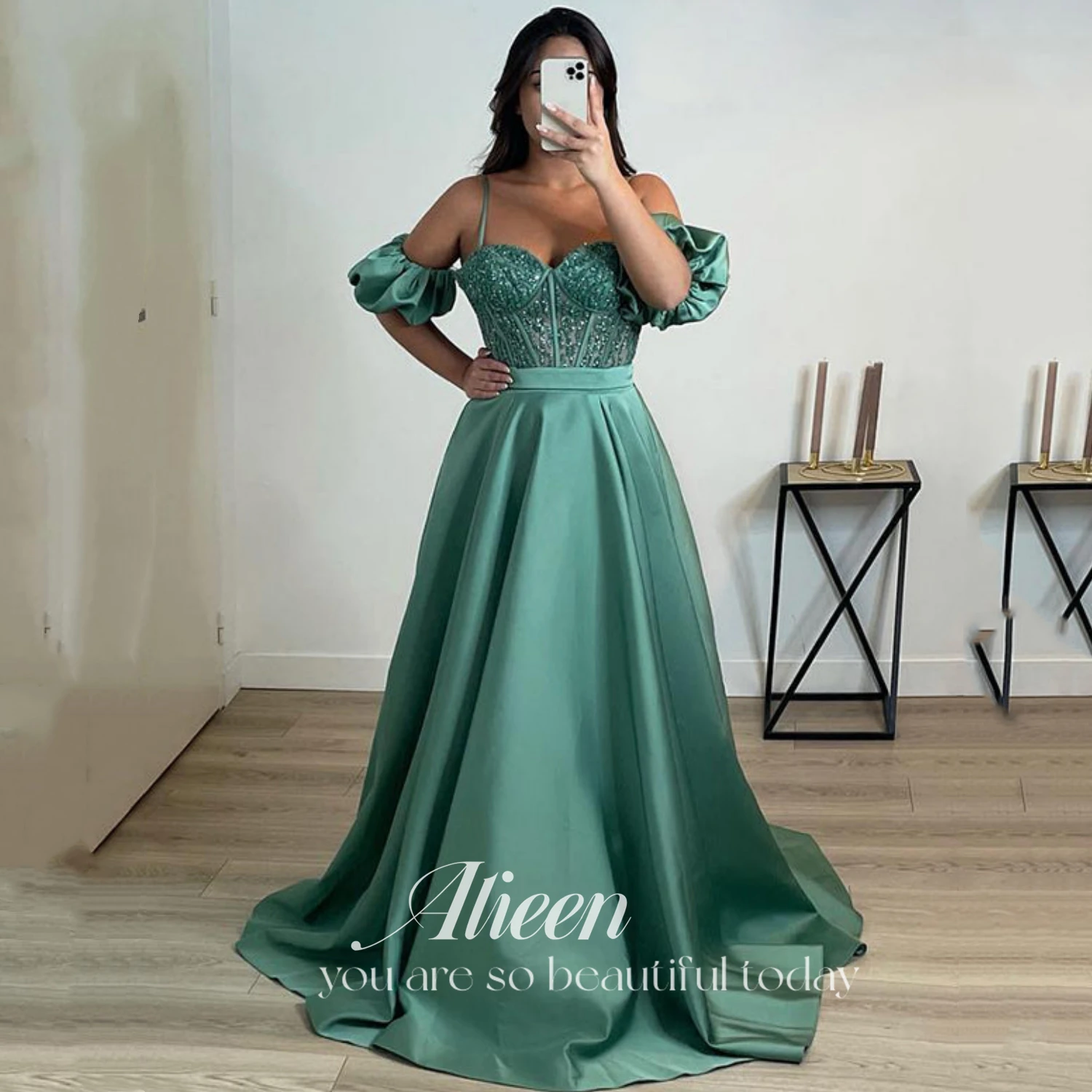 

Aileen Customized A-line Green Sweetheart Graduation Dresses for Special Occasions Wedding Party Dress Evening Elegant Woman