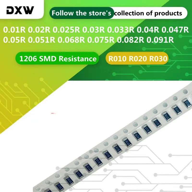 100PCS/lot 1206 SMD Resistance  0.01R 0.02R 0.03R 0.033R 0.04R 0.047R 0.05R 0.051R 0.068R  R010 R020 R030 R040 R050 R051 1% 1/4W