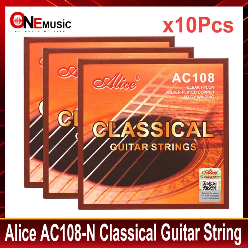 

10Sets Alice A108-N Classical Guitar Strings Clear Nylon Strings Silver Plated Copper Alloy Wound Normal Tension