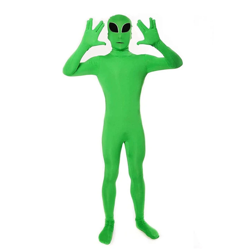 Kids Adult ET Alien Cosplay Costume Zentai Jumpsuits Green Extraterrestrial Mascot Halloween Carnival Masquerade Bodysuit Suit