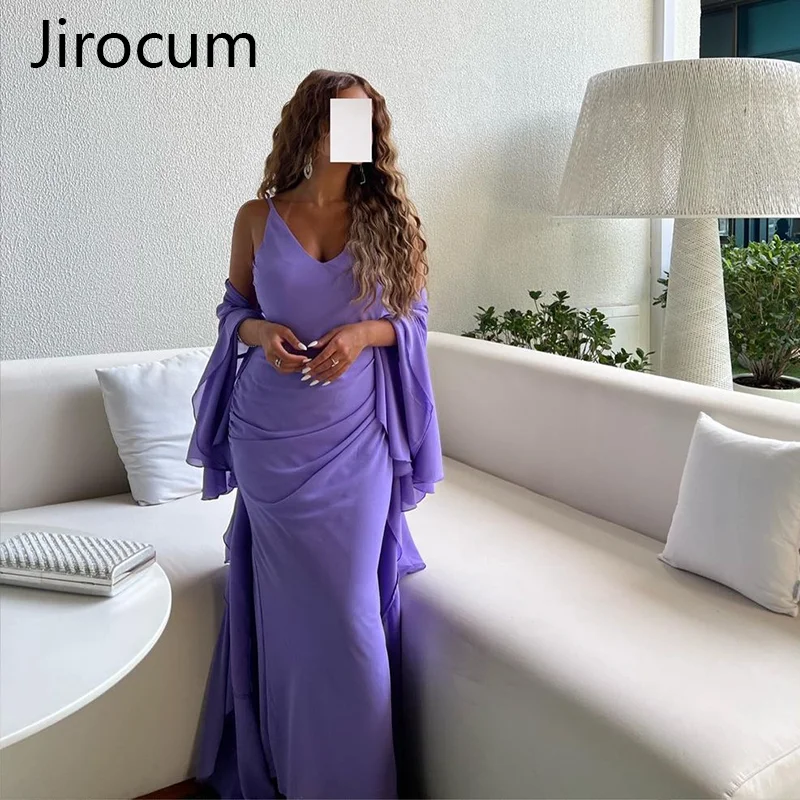 

Jirocum Sexy Off Shoulder Evening Dress V-Neck Purple Cap Sleeve Evening Party Prom Gowns customized Special Occasion Dresses