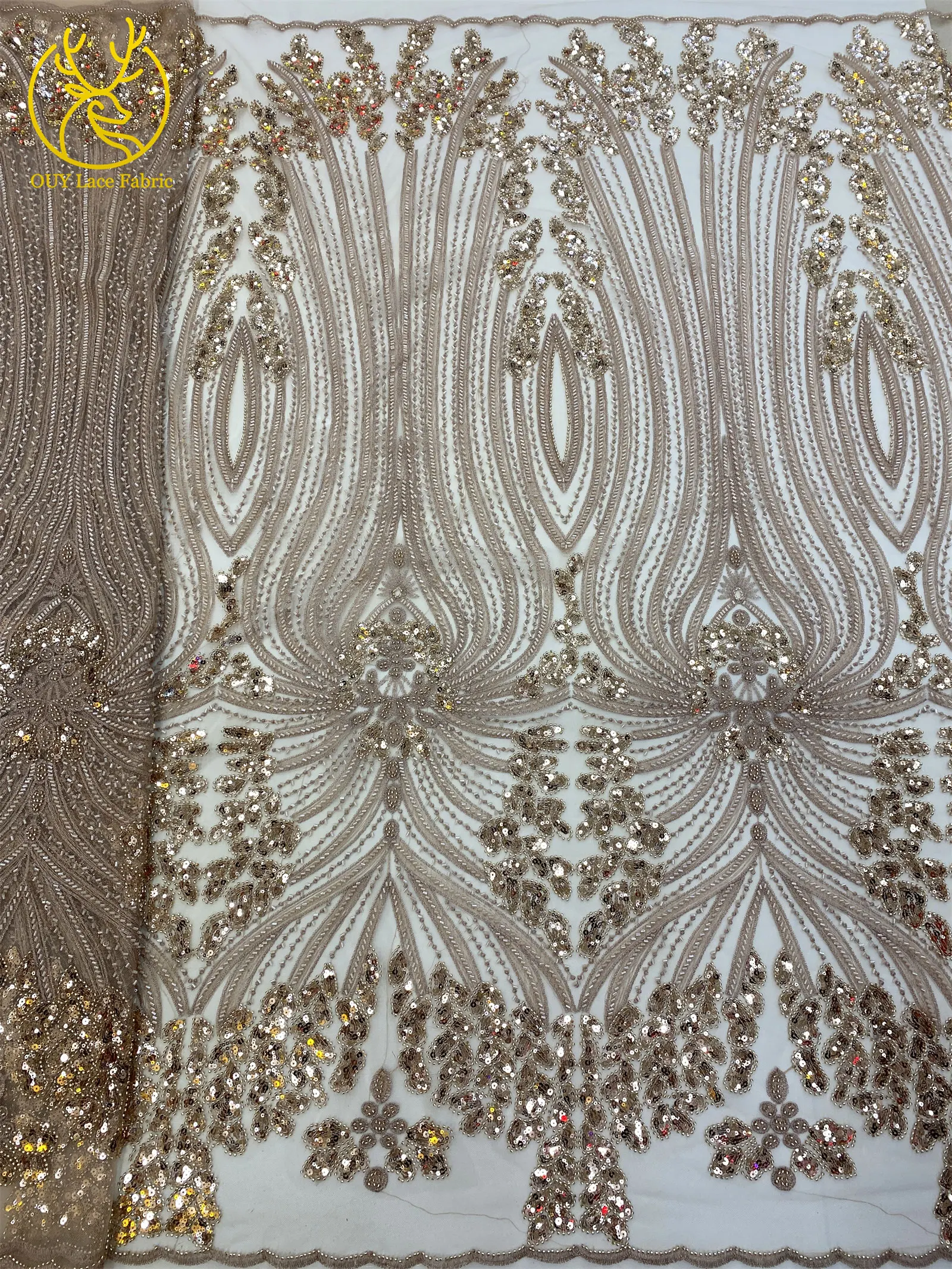 Eleganter französischer bestickter Perlen-Spitzenstoff 2026 – Hochwertiger afrikanischer Pailletten-Spitzenstoff für nigerianische Hochzeitskleider zum Nähen – Detail 14