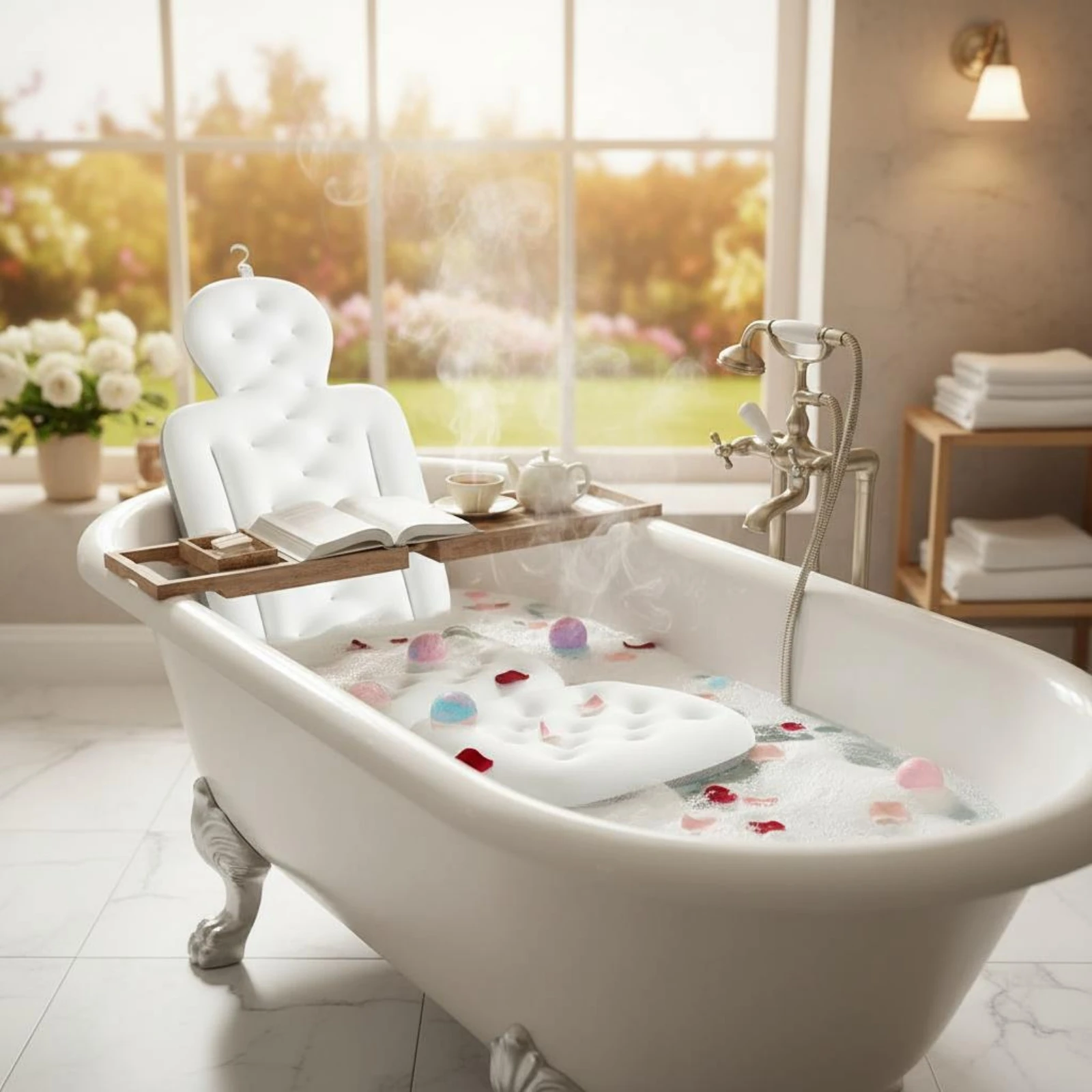 3 Pieces Full-Body Bath Cushion Padded Bathtub Cushion Set Full Body Bath Pillow Thick Profile White