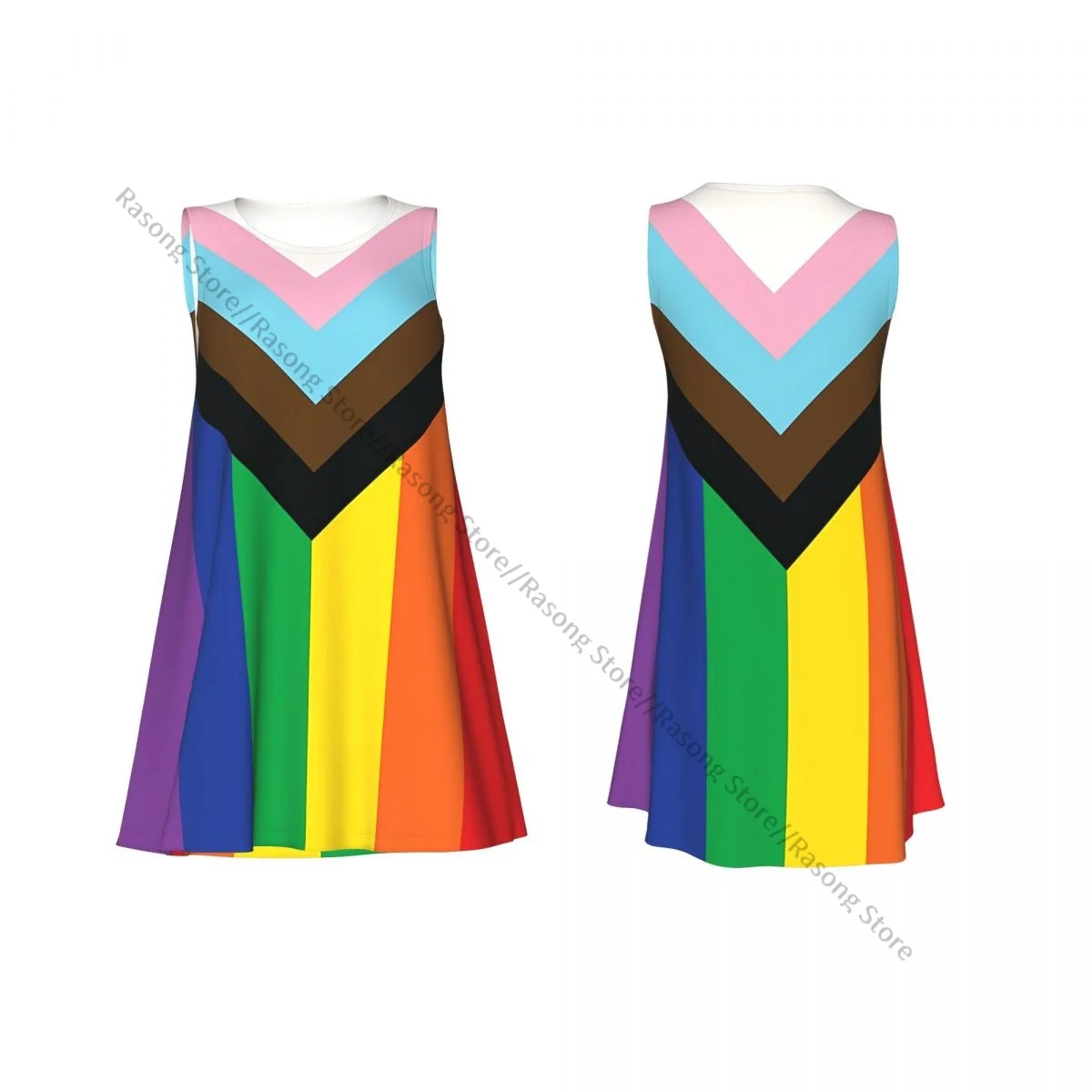 فستان نسائي صيفي كاجوال فساتين تي شيرت للشاطئ يغطي علم قوس قزح فستان بدون أكمام للمثليين