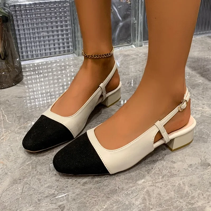

2025 Women's Shoes Buckle Strap Women's High Heels Fashion Color Matching Office and Career New Plus Size Closed Toe Sandals
