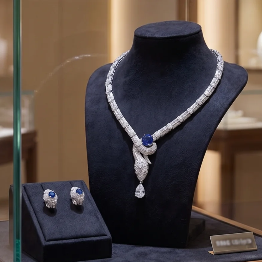 Europe America Style Necklace Earrings Women Lady Inlay Full Zircon Synthetic Tanzanite Snake Snakelike Party Jewelry Sets