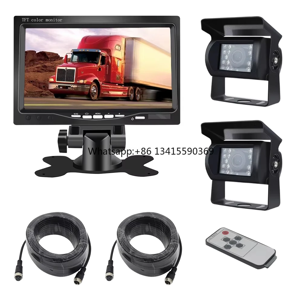 

Truck Camera Kit Vehicle Front and Rear View Infrared 2 Cameras 7 Inch Monitor IP68 Reverse Back up Camera System for Truck Bus