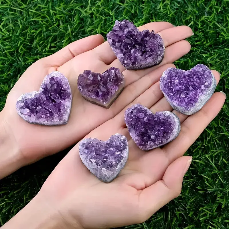

Natural Amethyst Crystal Heart Cluster Set, Colorful Amethyst Geode Decor, Home Decoration, Healing Stone, Chakra Cleansing Gift