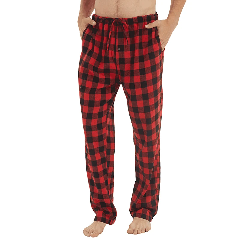 Autumn Winter Men Ladies Vintage Buffalo Plaid Night Pants Loose Straight Cut Elastic Waistband Side Pocket Comfort Loungewear