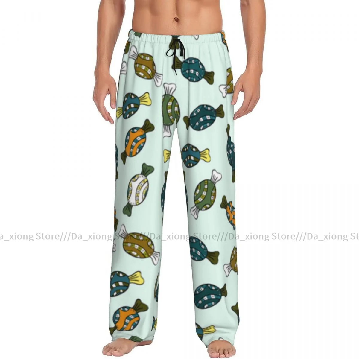 Men's Sleepwear Loose Sleep Pants Pajamas Colorful Sweet Candy Illustration Long Lounge Bottoms Casual Homewear