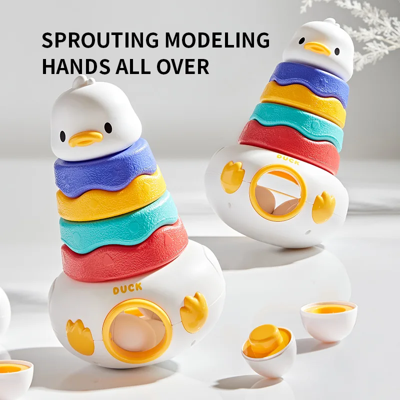 

Baby Toy 0-12 Months Duck Tumbler Stacking Circle Toy Cartoon Montessori Educational Toy Plastic Toddler Puzzle Newborn Gift