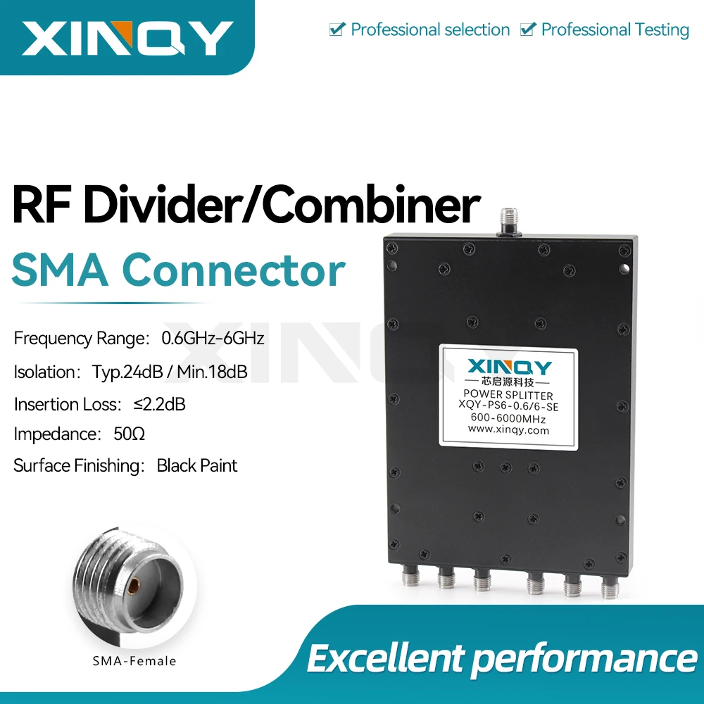 XINQY 600-6000MHz Microstrip Power Divider, SMA Female, 0.6/6GHz 1-Way to 6-Way Splitter for WiFi Testing