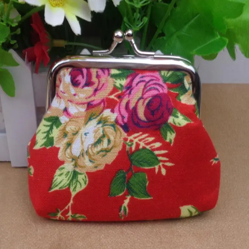 Vintage Blumenmuster Canvas-Münzbörse mit Kussverschluss, bunter Blumendruck für den täglichen Gebrauch zum Tragen von Münzen, Lippenstiften und kleinen Gegenständen. – Detail 3