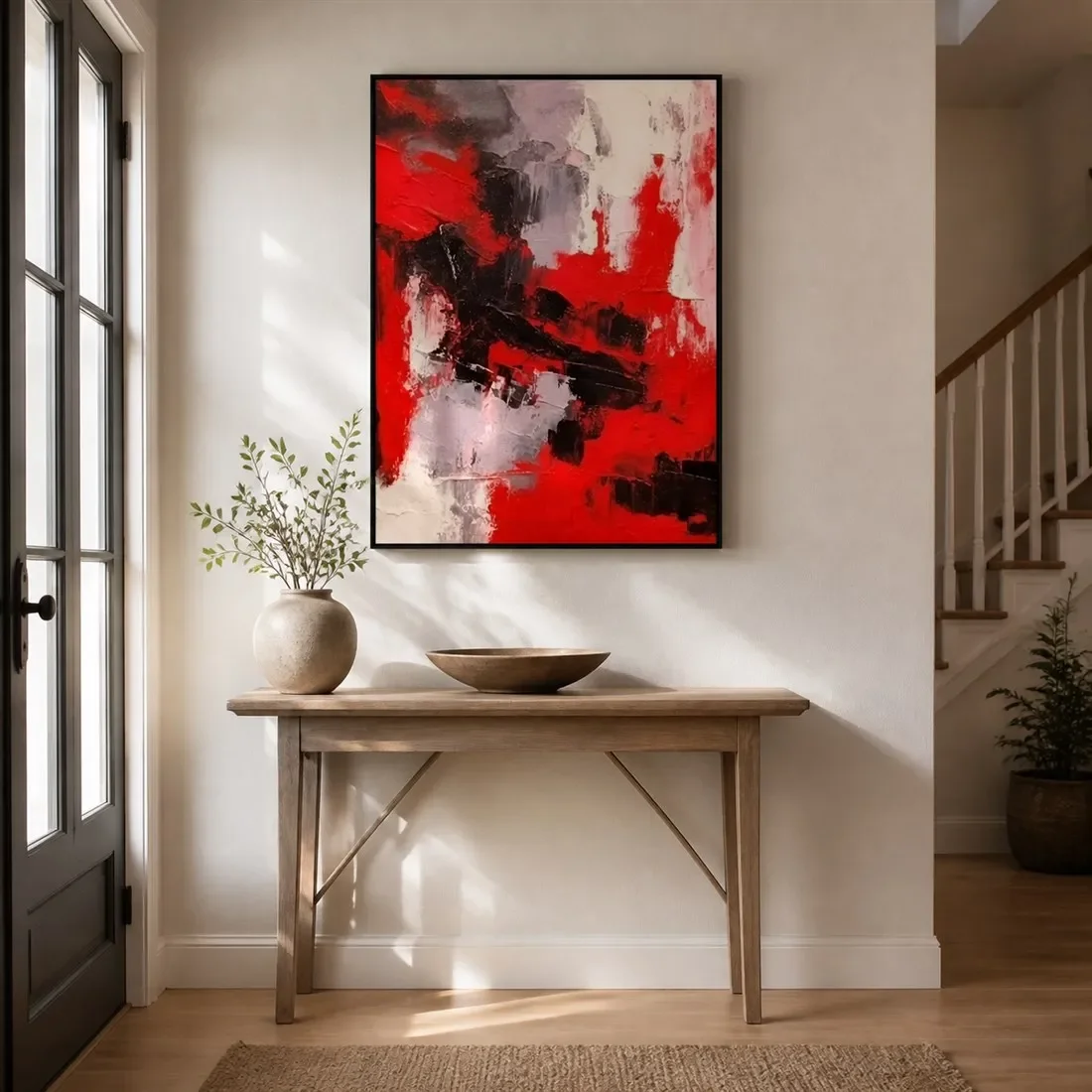 1pc frameless Canvas Painting Large Red and Black Abstract Painting,Canvas Wall Print,High‑Grade Home Decoration Artwork for Bed