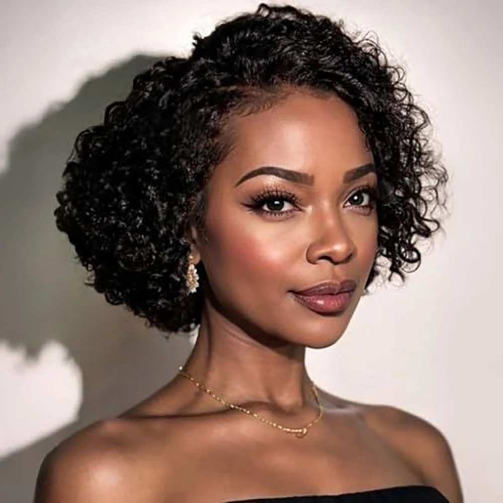 

Afro Kinky Curly Lace Frontal Human Hair Wig 100%Human Hair For Right Skewed Wig Suitable Natural Realistic, For All Races