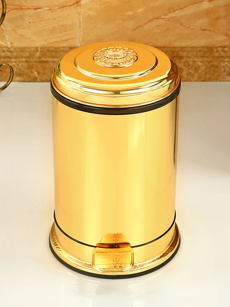 

European Entry Lux Pedal Trash Can Household Living Room Bathroom Kitchen Golden High-End Creative with Lid