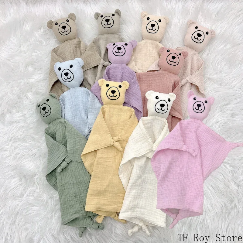 Baby Comforter Cute Baby Rabbit Cat Muslin Towel Soft Cotton Sleeping Dolls Soothing Cloth Blanket Newborn Appease Towel Bibs