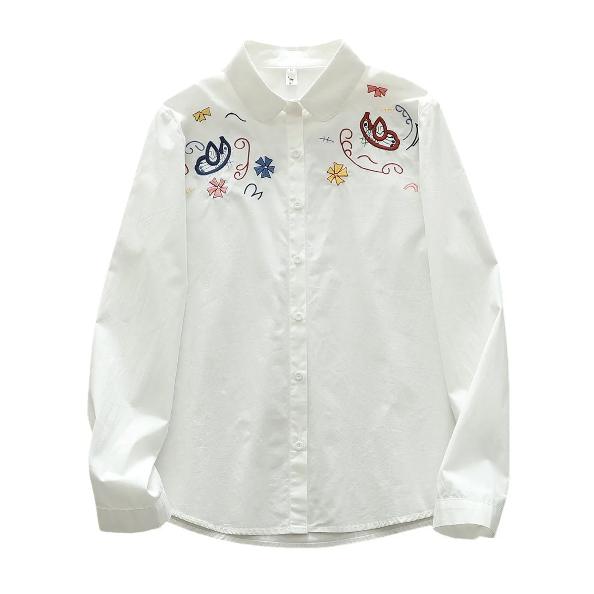 New Autumn Cotton Embroidery Shirt Women Lapel Commute Tops Girl Long Sleeve Loose Age reduction Blouses 2024 Spring T419109QC