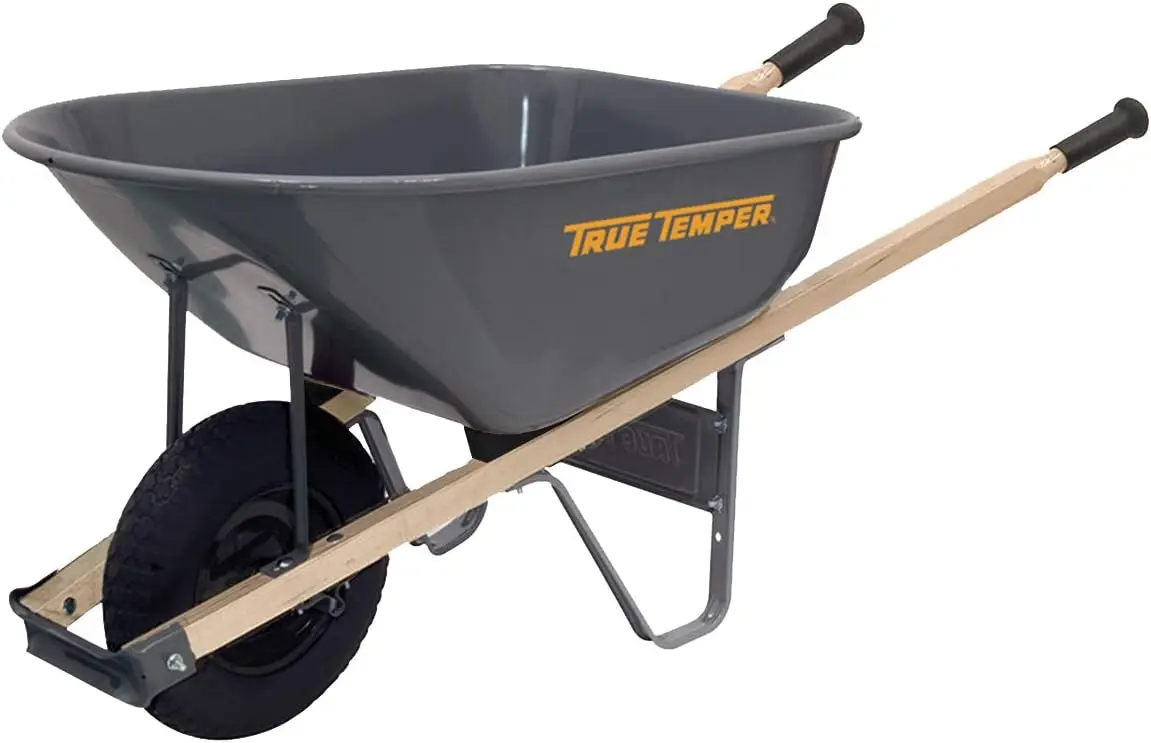 Temper R6FF25 6 Cu. Ft Steel Tray Wheelbarrow, 6-Cubic Foot Capacity, Gray