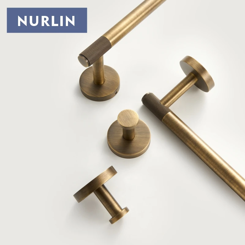 NURLIN Brass Knurled Antique Bronze Bathroom Hardware Towel Rack Toilet Paper Holder Wall Hook