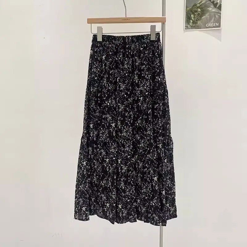 Faldas plisadas con estampado Floral para mujer, ropa de moda francesa, línea A, informal, suelta, para diario, primavera y verano