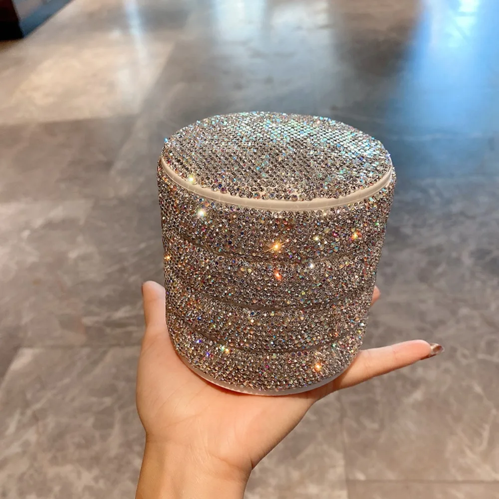 

4 Layers Rotating Jewelry Storage Box Earring Holder with Lid Necklace Desk Organizer Rhinestone Dust-proof