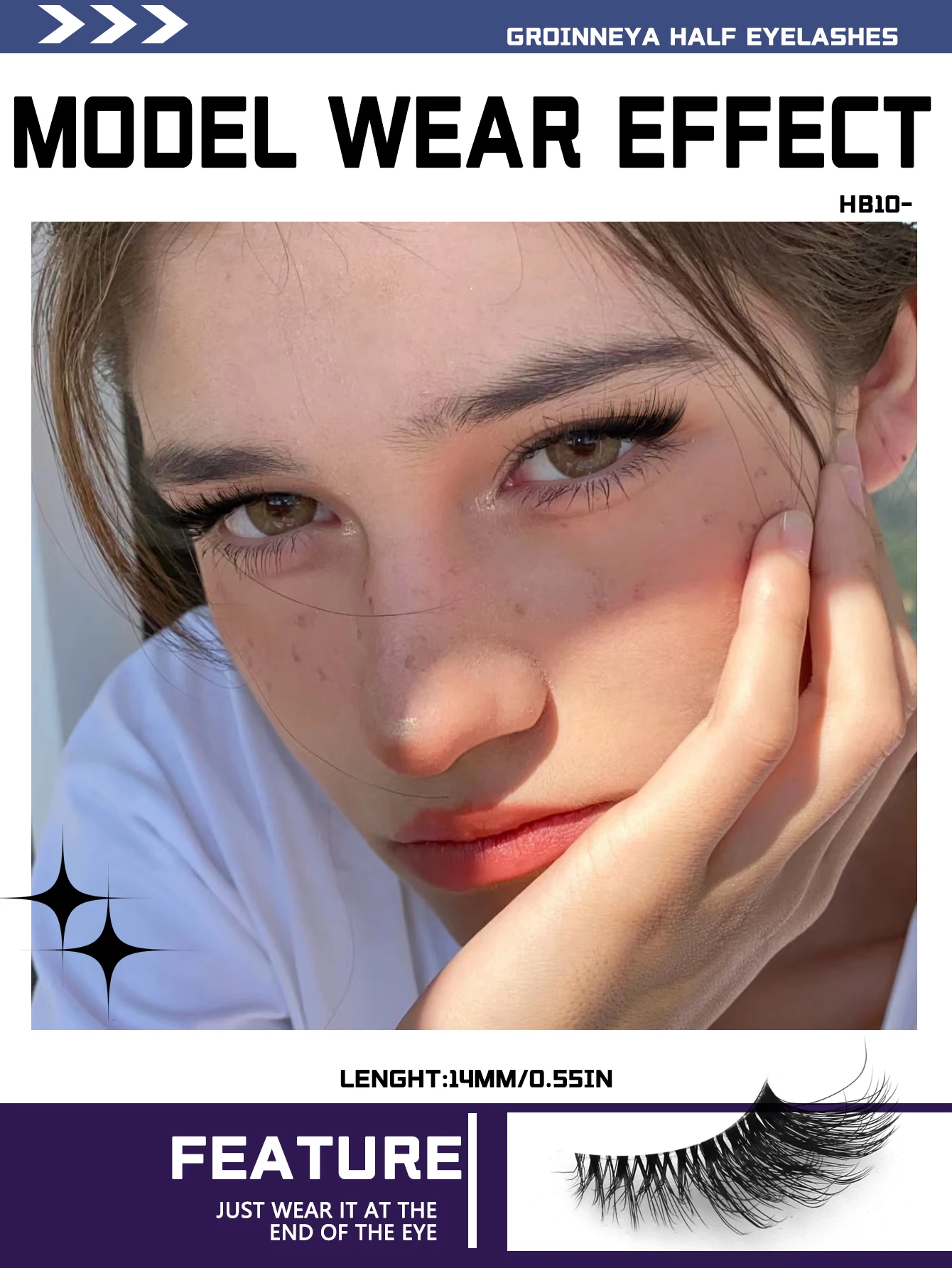 Veltrinay Halbwimpern, natürliche künstliche Wimpern, zarte Katzenaugenwimpern, klares Band, Akzent, kurze falsche Wimpern, Make-up – Detail 6
