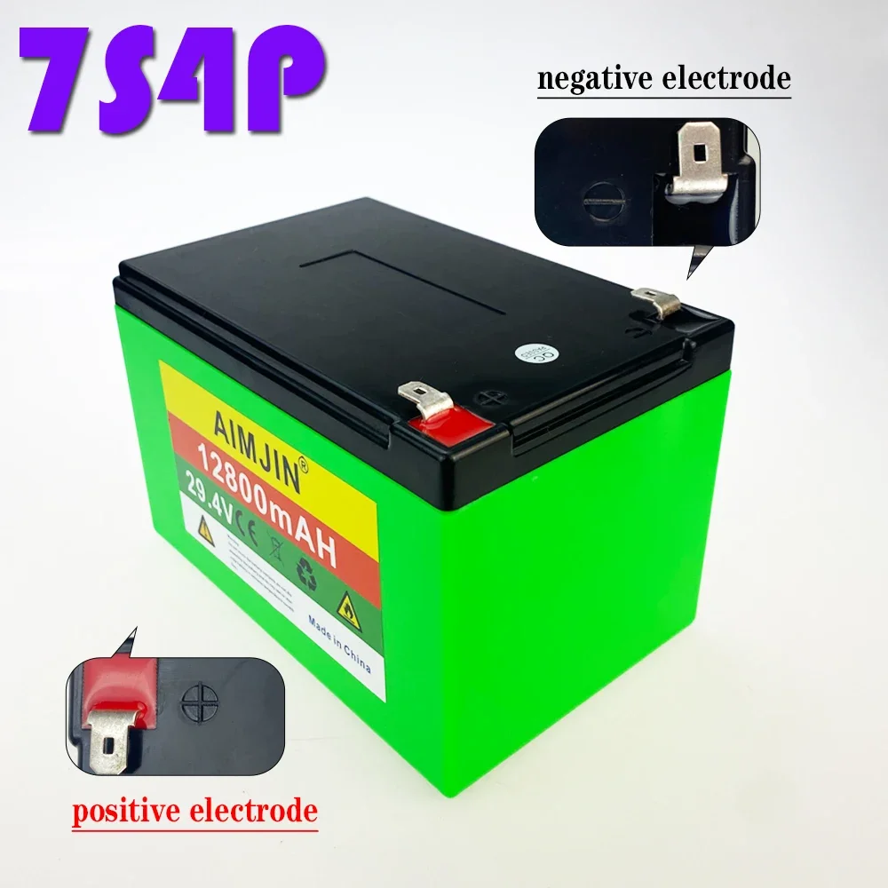 

29,4V 12800mAh high power 18650 lithium ion 24V 7S4P battery pack with BMS for various tools+charger