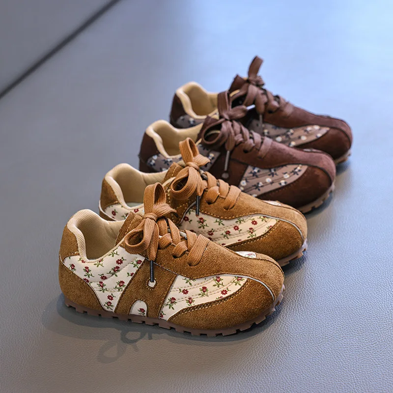 Children's Casual Sneakers Four Seasons Beige Bow Flowers Girls Toddler Shoes Fashion Hundred Kids De Training Shoes Board Shoes