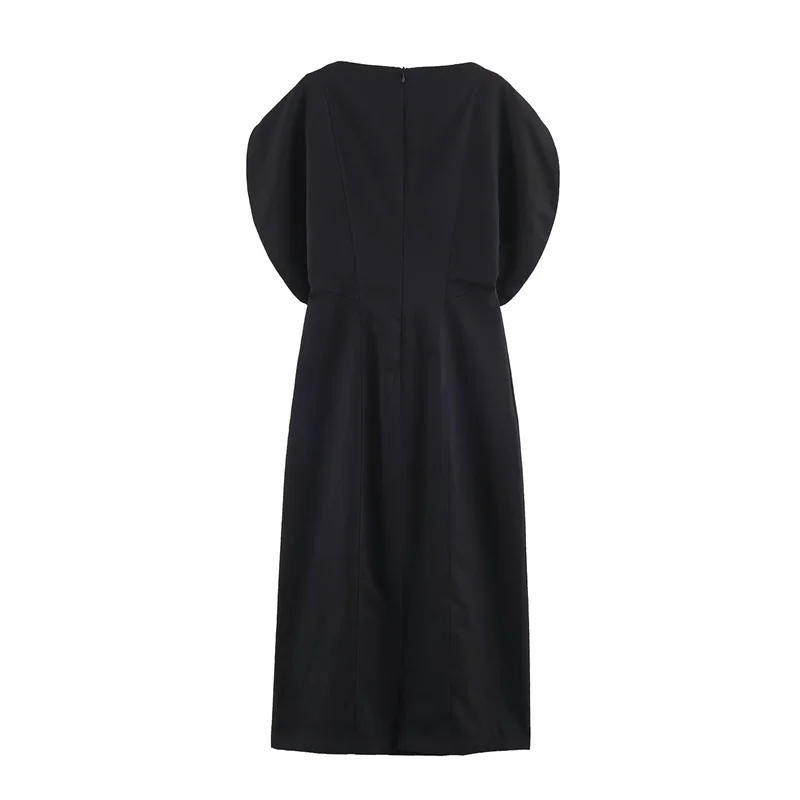 Guobioziy 2026 Summer New Women's Dress Black Short-Sleeve Simple Midi Dress Fashionable Trendy Elegant Graceful