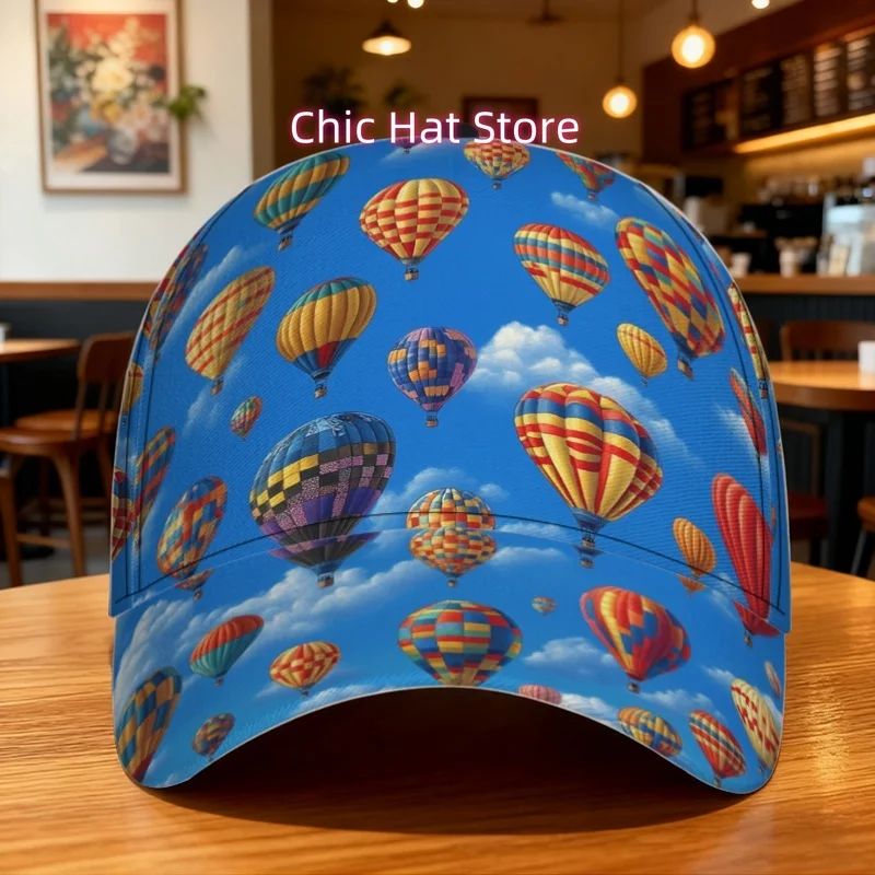 Stylish Design Featuring a Single Piece with Vibrant Hot Air Balloon Graphics, This Classic Baseball Cap Is a Casual Adjustable