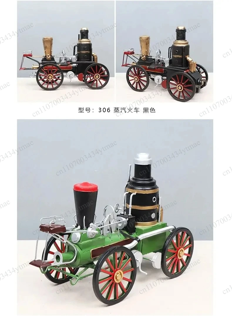 Retro Iron Steam Locomotive Model Ornament, Vintage Steam Engine Decor Photography Window Display Prop